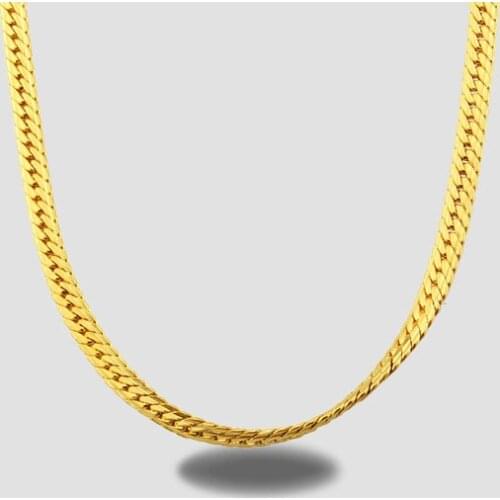 Classic Yellow Gold Color Chain For Men Necklace Fashion Jewelry Wholesale 5 MM Width 50CM Long Snake Chain Necklace