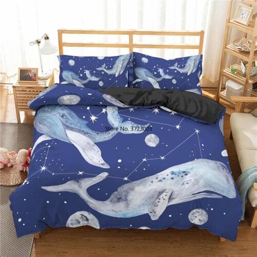 Blue Whale Digital Print Bedding Set 3D Watercolor Animal Down Bed Cover Pillowcase 2-3 Pieces Home Textile