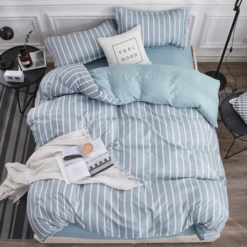 High Quality White-Blue Stripe Bedding Set Duvet Cover Set Pillowcase Home Textiles 2/3pcs Bed Linen King Queen Size Dropship