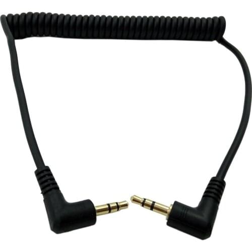 LBSC 90 Degree Right Angle 3.5mm 3 Pole Male to Male Black Coiled AUX Audio Cable 1.2m
