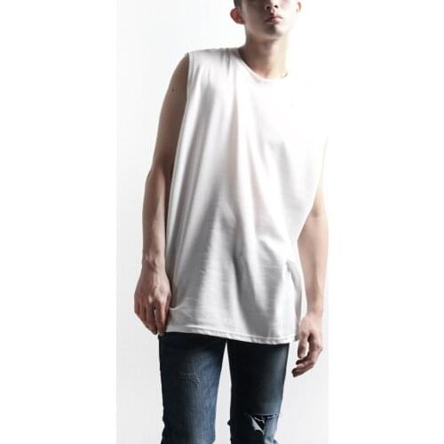 Summer casual mens T-shirt hairstylist trendy mens handsome round neck T-shirt vest sleeveless loose oversized top