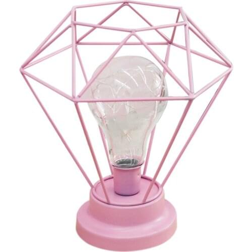 Fashion Diamond Shape Desk Lamp Battery Powered Bedroom Decoration Tablet Night Light With Switch Iron Art Photography Props