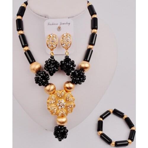 Fashionable Black Nigerian Beads Jewelry Set Costume African Necklace Beads Set ZJQ7-6