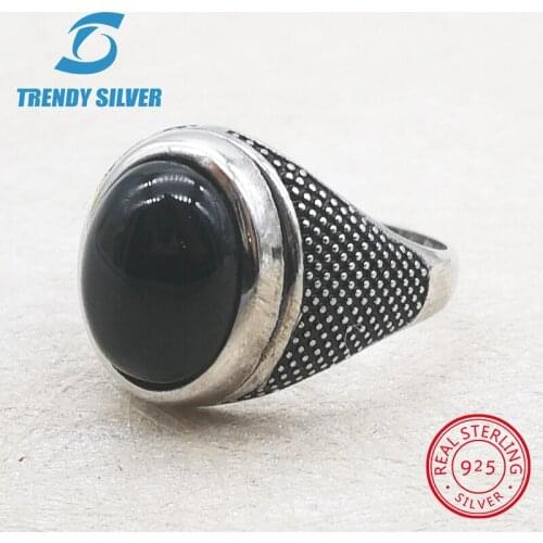 Silver 925 fine jewelry man rings men accessories turquoise gemstone natural black onyx red agate TRENDY SILVER TCR8021