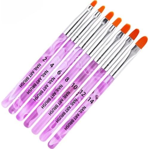 7pcs Pink Marble 3D French Acrylic Wave Nail Brush Pens UV Gel Builder Nail Polish Painting Drawing Brushes Set Manicure Tools