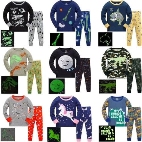 Boys girls Luminous Dinosaur Pajamas Kids Pajamas Set Cotton Child Pyjamas Children Long Sleeve Homewear Girls Sleepwear Set