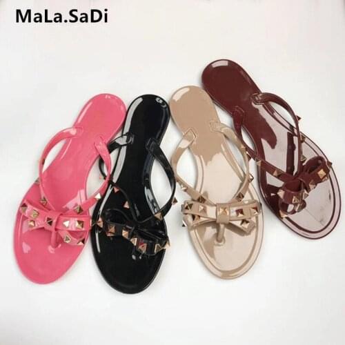New Fashion Women Rivets Bowknot Flat Sandals Girls Summer Beach Shoes Woman Rubble Cool Jelly Shoes Fast Dropshipping Shoes