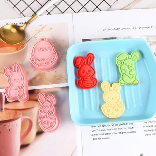Easter Bunny Cookie Cutter Plastic Biscuit Mould 3D Cartoon Cookie Stamp ABS Plastic Baking Mould Cookie Decorating Tools