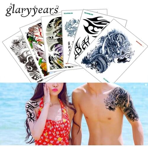 Glaryyears 3 Pieces/set Big Large Shoulder Chest Tattoo Sticker Temporary Classic Totem Decal Cool Body Tattoos for Women Men PC