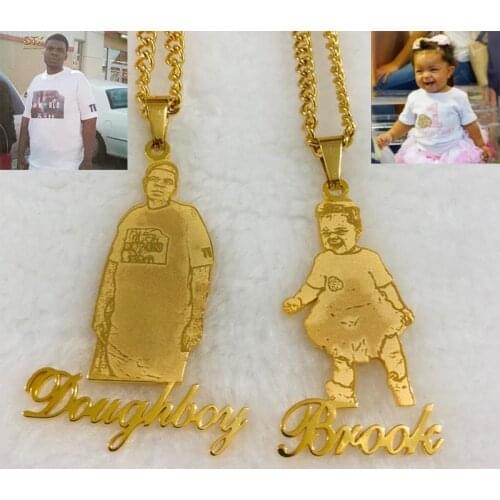 Noelia Gold Plated Cartoon Name Pendent Necklace Custom Personal Photo Picture Portrait Nameplate Pendent For Men Family Gifts