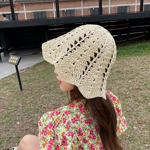 Ladies Straw Hat New Hollow Wild Foldable Straw Fisherman Hats Beach Holiday Travel Street Simple Bucket Cap