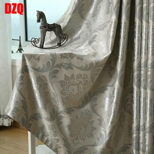 Modern Curtains for Living Room Silver Gray Large Jacquard Classic European Pattern Curtain for Bedroom Suede Window Curtain