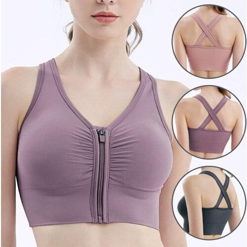 Front Zipper Sports Bra Women Underwear Push Up Fitness Crop Top Bras Solid Athletic Vest Gym Fitness Shirt Sportswear 2021