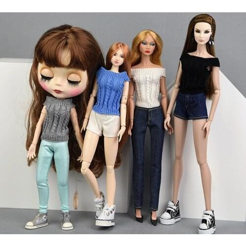 Sweater Top + Pants / Topshop knitwear & Blue Jeans Shorts Skirt Outfit Clothing For 1/6 BJD Xinyi Barbie Blythe FR ST Doll