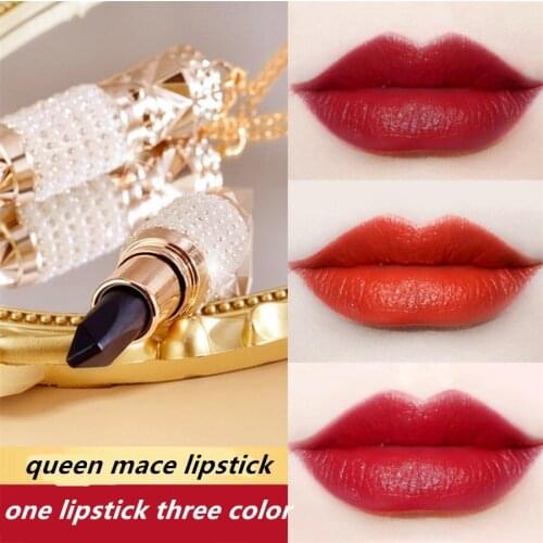 Queen Scepter 3 In1 Tricolor Velvet Matte Lipstick Luxury Queen Crown Waterproof Not Sticky Makeup Long-lasting Balm Cosmetic