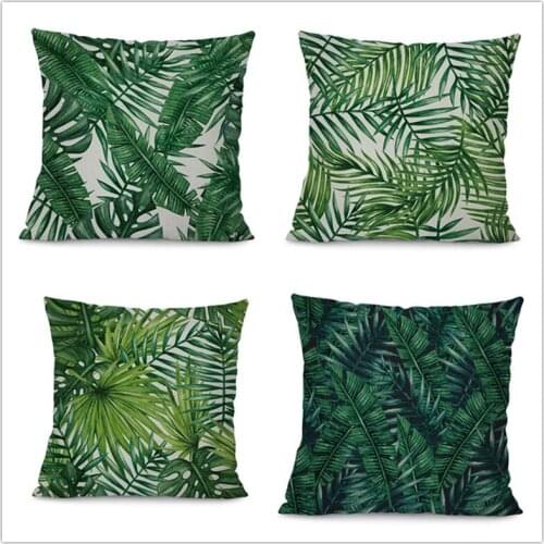 Tropical Green Plant Leaves Cushion Cover Home Decorative Cotton Linen Throw Pillowcase Bedroom Waist Cushion Covers