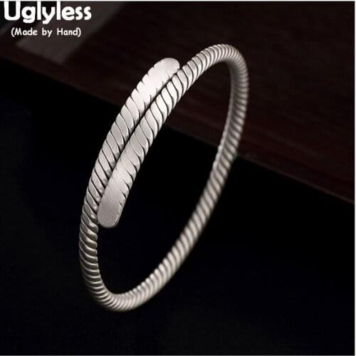 Uglyless 100% Real Solid 999 Full Silver Twist Bangles for Women Open Bangle Handmade Spiral Thai Silver Bracelets Fine Jewelry