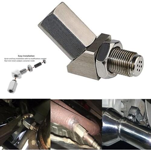 Universal Car 45° O2 Oxygen Sensor Mini Catalytic Converter Spacer Engine Light Check Bung
