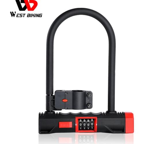 WEST BIKING Bike Password Code U Lock Anti-theft Motorcycle Lock Safety Steel Accessories Cycling Bike Upgraded Security Lock