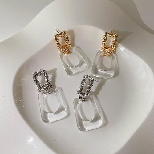 AENSOA 2021 Irregular Square Metal Transparent Acrylic Resin Earrings for Women Simple Personality Hollow Geometric Drop Earring