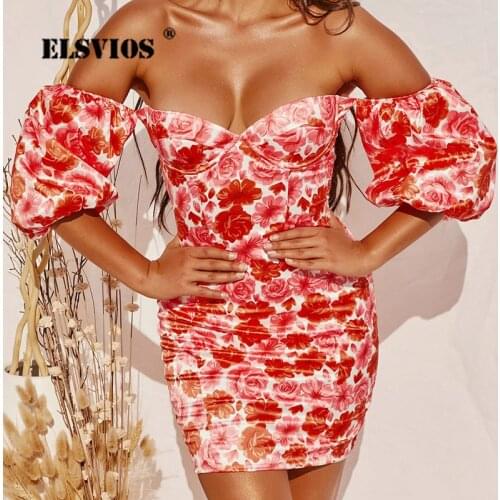 Autumn Puff Sleeve Floral Print Mini Dress Women Sexy Backless Ruffle Summer Dress Female Elegant Slim Fit Bodycon Party Dresses