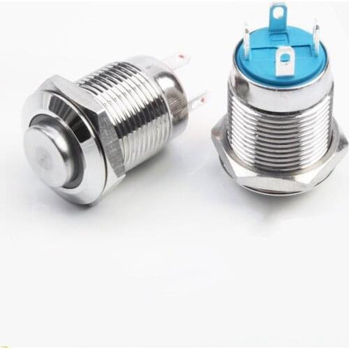 1pc 12mm metal brass push button switches ring illumination high round switch flat shape Self-locking Latching 1NO pin terminal