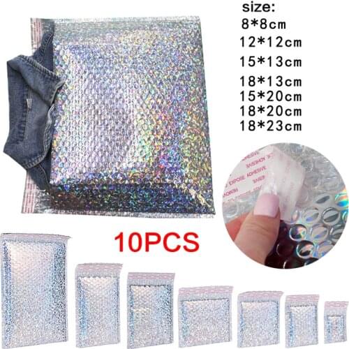 10pcs Silver Thickness Laser Bubble Envelopes Bag Clothing Colorful Aluminum Foil Film Shockproof Bag