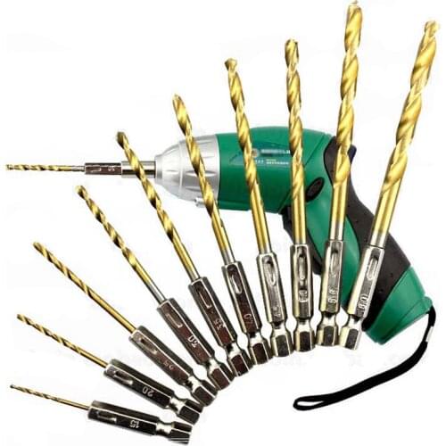 13pcs/lot HSS Twist Drill Bits Titanium Coated Hand Tool High Speed Steel 1/4 Hex Shank 1.5-6.5mm Tungsten Carbide Drill Bit Set