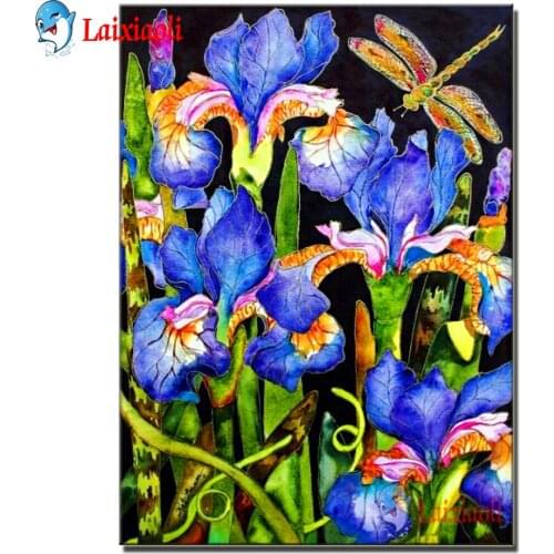 Cartoon purple irises diamond embroidery sale flowers dragonfly Diamond Painting full square drill Cross Stitch still life decor