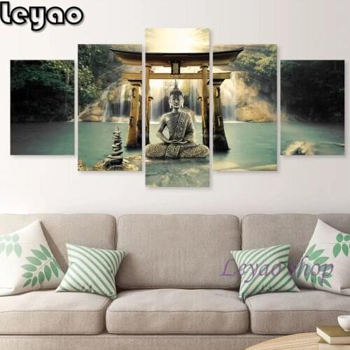 Buddha Smile Diamond Painting 5 pieces Wall Art Beautiful Abstract Religion Full Square/Round Diamond Embroidery for Living Room