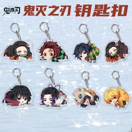 Anime Demon Slayer Keychain Brinco Blade of Ghost Key Chains Choker Kamado Tanjirou Same Jewelry 2021 Fans Gift