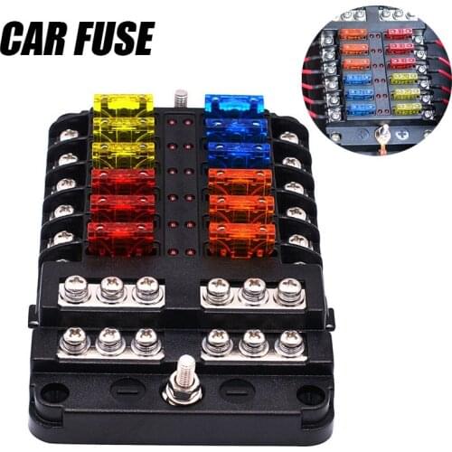 Car Fuse Box Holder With LED Indicator Light&M5 Stud For Car/Ship/Yacht Modification 6/12 Way Fuse Set 12-36 VDC Free Shipping