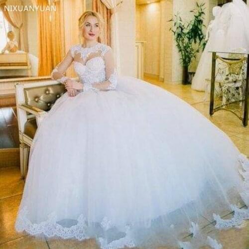 Ball Gown Princess Wedding Dress O Neck Long Sleeve Lace Backless Bridal Gowns Wedding Gown Vestido De Noiva