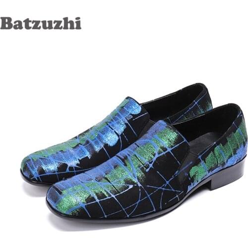 Batzuzhi Luxury Men Shoes Blue Black Wedding Shoes Men Casual Leather Shoes for Men Business zapatos de hombre, Big Size EU46