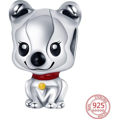 New 925 Sterling Silver Cute Cartoon Dog Dogs Charm Fit Original Pandora 3mm Bracelet Bangle Lady Animal Pendant Present Gift