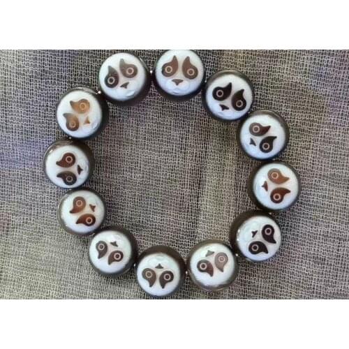 20mm Rare Tibet Dzi Bead Bangle Nature vein Amulet Carven panda Bracelet Rosary Bless churinga