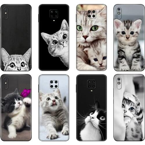 Black tpu Case For Xiaomi Redmi 7A 8 8A 9 9A 9C Case Redmi Note 8T 8 Pro T Note 9 9S 9 Pro Case funny cat kiss fish