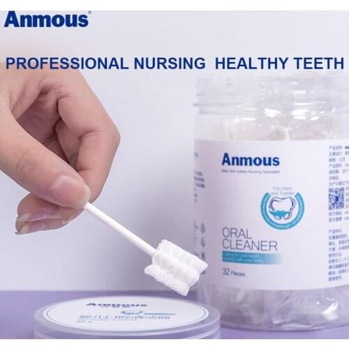 Anmous Baby Mouth Cleaner Baby Gauze Finger Toothbrush Deciduous Teeth Infant Tongue Coating Gauze Toothbrush 32 Pieces