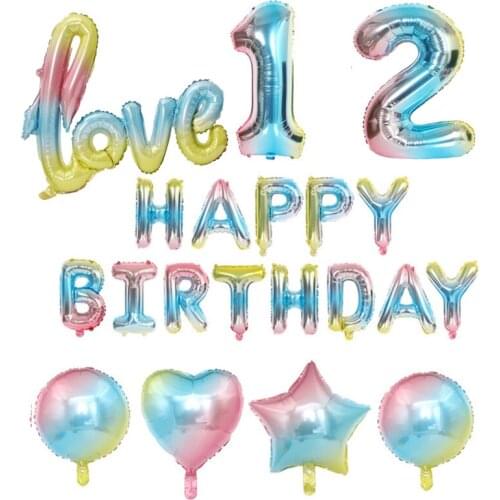 Rainbow Gradient Color Happy Birthday Love Letter Foil Balloon Star Number 0-9 Digital Party Wedding Baby Shower Decor Baloons