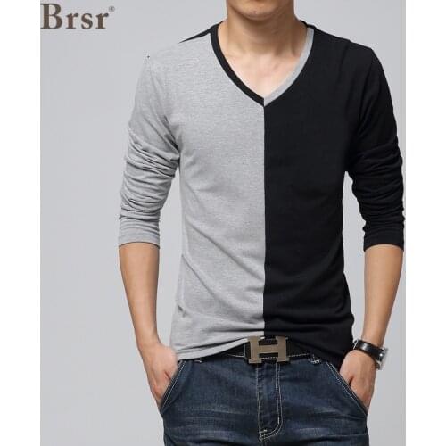 Spring Autumn Fashion Men Oversized T-shirt Slim Fit Custom Crease Design Long Stylish Luxury V Neck Fitness Tee Shirt Homme