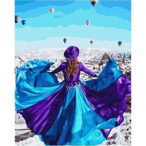 GATYZTORY Painting By Numbers For Adults Blue Dress Woman Figure Picture By Number Modern Home Decoration