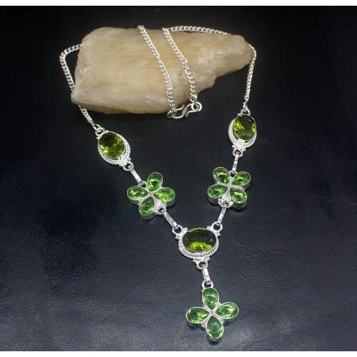 Gemstonefactory Jewelry Big Promotion 925 Silver Natural Green Topaz Peridot Handmade Women Chain Necklace 46cm 202101611