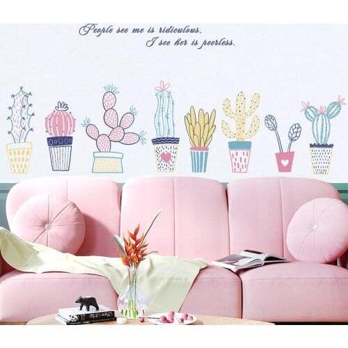 Cactus Potted Wall Stickers Home Decor Living Room 3d Art Plant Decals Poster Modern Bedroom Wallpaper Mural Room Decoration Art