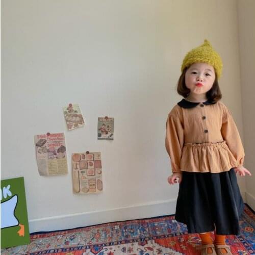 2021 Korea style girls patchwork dress fashion cotton autumn full sleeve girls dresses 2-8 years WU724
