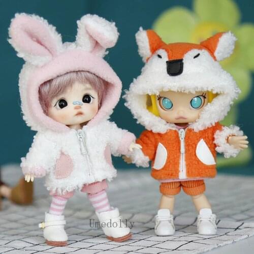 1 Set Cute Obitsu 11 Dolls Animal Rabbit Fox Dinosaur Coat + Pants for OB11, 1/12 BJD, Molly Doll Clothes Accessories