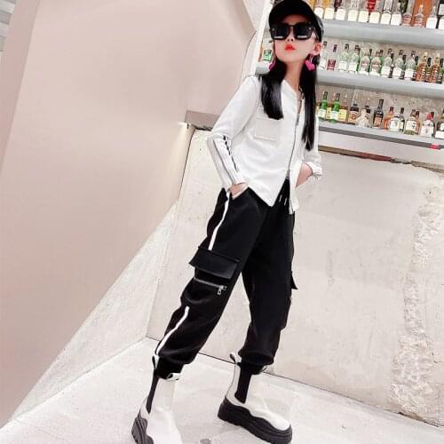 Halloween Costume 2021 Korean Fashion Little Girl 12 Year Old Girl Zipper Top + Overalls Two-piece Suit Teenage Kids Tracksuit