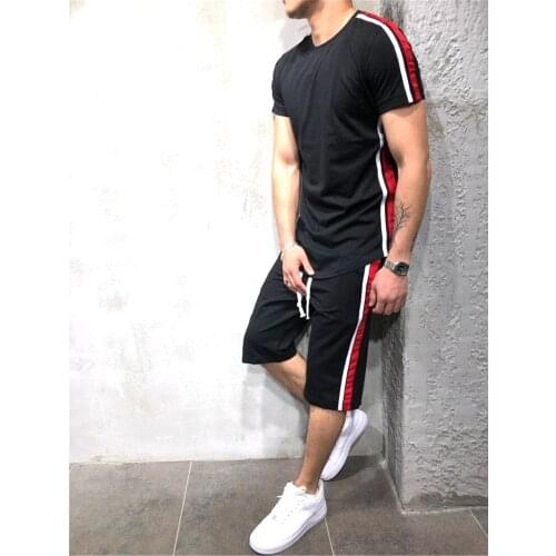 Men Sets Summer Casual Mens Tracksuit T Shirt+Shorts 2PC Set Sport Sweatwear 2020 Fashion Hip-Hop Sports Male suits