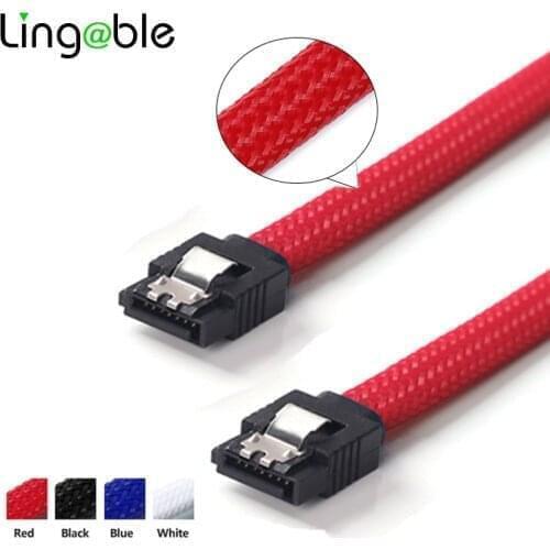 Lingable 10PCS SATA 3.0 III SATA3 7pin Data Cables 6Gb/s SSD Cable HDD Hard Disk Cord line Nylon Sleeved Black Blue Red White