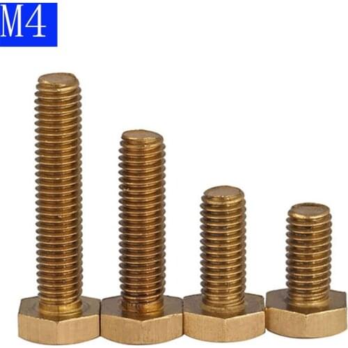 M4 - 0.7 4mm Solid Brass Hex Head Cap Screws Bolt Hex Tap Bolts Full Thread DIN933 6mm - 30mm