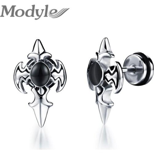 Modyle Personality Cross Design Mans Stud Earring Fashion Stainless Steel + Cubic Zirconia Men Jewelry Wholesale